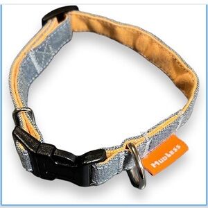 NWT Mudless Denim Blue Dog Collar with Orange Accents SMALL Buckle Closure